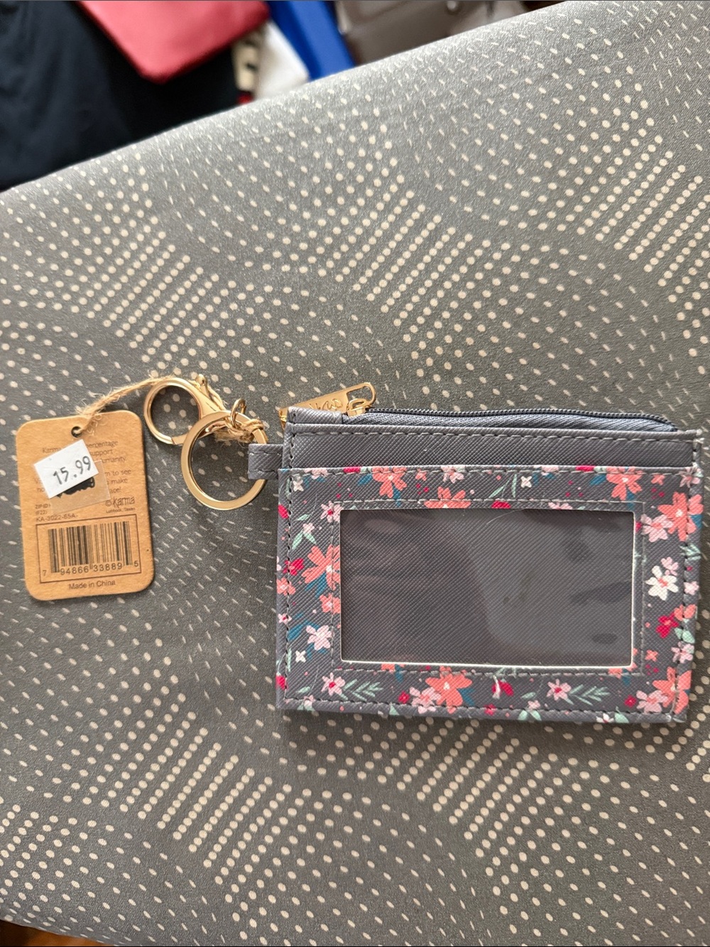 Floral Gray Cardholder Keychain Wallet